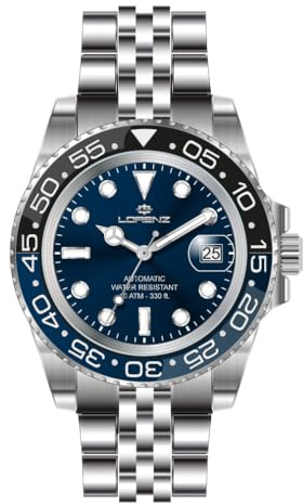 Lorenz Blue Edition Automatic 28196CC Herrenuhr Automatik Edelstahl Taucher 100 Meter, blau, Modern