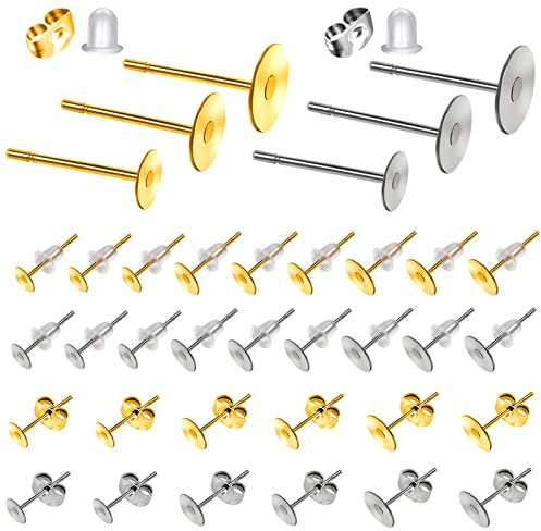 TOAOB 600 Piezas Postes de Pendientes Acero Inoxidable 4 mm 6 mm 8 mm Plata y Oro Con Tuercas de Pendientes de Mariposa y Cierres de Silicona Transparente para Accesorios de Joyería