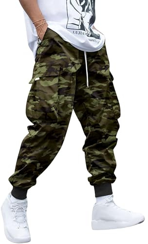 YAOHUOLE Mens Cargo Joggers Trousers Casual Cargo Pants Men Streetwear Trousers Elasticated Waist Camouflage 2XL