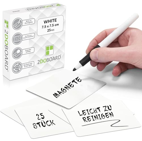 2DOBOARD Beschreibbare Magnete - 7,5 x 7,5 cm Weiß - 25 Stück - Kanban Magnete, Scrum Magnetische Karten oder Magnetstreifen beschreibbar für Whiteboard und Kühlschrank (Weiß)