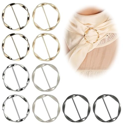 LunarCharm Lot de 10 broches métal pour t-shirt femme - Boucle vêtement - Anneau - Bouton angle - Cercle - Clip - Épingles multicolore, L