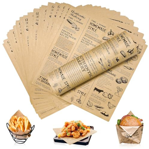 Gaoduanluoluo Papier d'Emballage Alimentaire 100 Feuilles pour Sandwich, Frites, Hamburger, Fromages, Gâteau - Sulfurisé (15 x 15 cm)