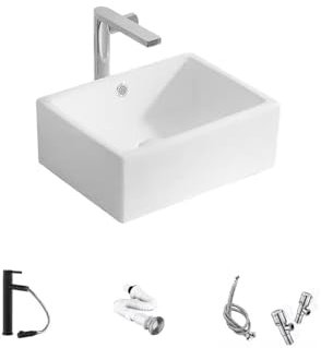 WANSLO Lavandino da Appoggio Lavabo da appoggio Lato Stretto di Piccole Dimensioni Lavabo da appoggio in Ceramica Lavabo da appoggio Piccolo Mobiletto da Bagno