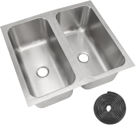 Doppelbecken-Aufsatzspüle aus Edelstahl, Wohnmobil-Spüle, 304-Edelstahl, Quadratisch, für die Küche, Doppelbecken-Spüle mit 40-mm-Abfluss für Wohnwagen, Boot, Wohnmobil, LKW