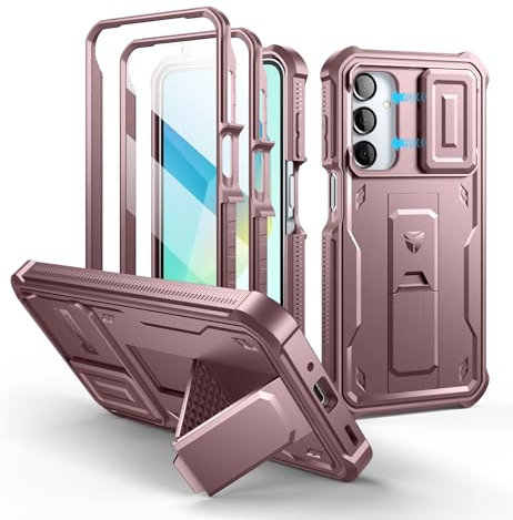 Dexnor Compatible avec Coque Samsung Galaxy A16【Double Cadre Avant et Support】 avec CaméRa Coulissante Intégrée & Protecteur d'écran, Coque de Protection Robuste Résistante Aux Chocs - Poudre Pivoine