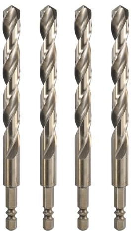 QUARKZMAN 4 Stück Metallbohrer 10 mm x 133 mm, M35 Schnellarbeitsstahl Spiral-Bohrersatz, 1/4'' Sechskantschaft für Metall, Stahl, Kupfer, Aluminium, Zinklegierung, Holz