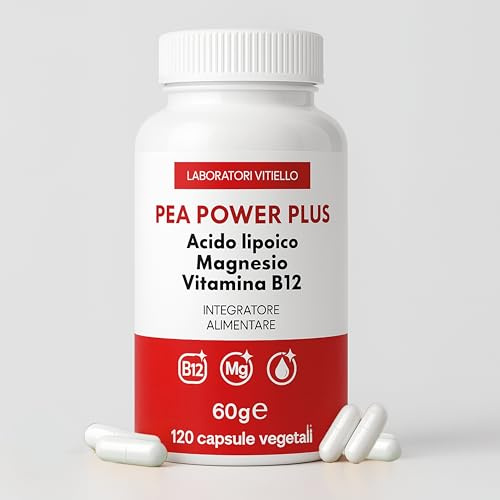 Integratore PEA Power Plus, Acetil L-Carnitina, Acido Alfa Lipoico, 120cps, Magnesio Bisglicinato, Vit B12, CoQ10, Antinfiammatorio Naturale, Neuropatie, Formicolii, dolori Articolari, Nervo Sciatico