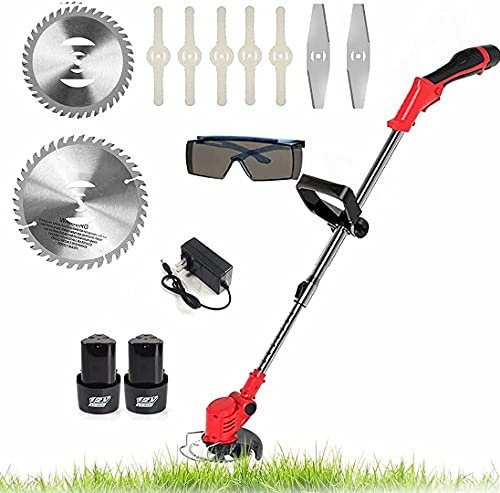 WQZzjm Battery-operated weed eater 12cordless grass cutter portable with protective goggles The electric lawn mower head can be adjusted by 90withbatteries andcharger