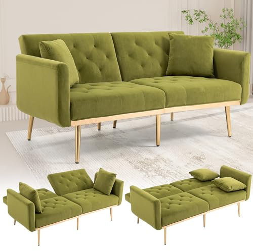 Klappsofa mit verstellbarer Rückenlehne, Multifunktions-Couchbett, Samt-Grün, Loungesofa für Wohnzimmer & Schlafzimmer, platzsparendes Design