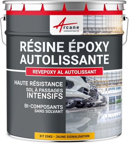 Resina Epossidica Pavimento Autolivellante 25 kg Giallo Traffico - RAL 1023 | Per Pavimenti in Piastrelle e Calcestruzzo a Traffico Intenso, Elevata Resistenza Chimica e Meccanica - Arcane Industries