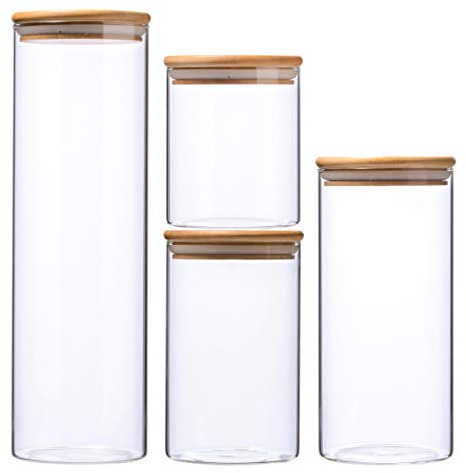 HEEKSE lot de 4 Bocaux Rangement en Verre pour Spaghetti, Pates