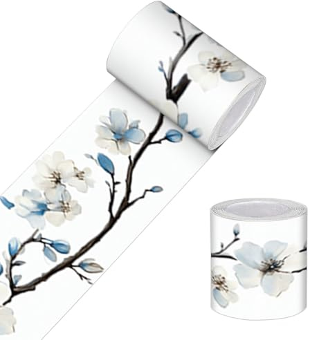 HOMETITUTE Wallpaper Border Peel and Stick Decorative Wall Trim Self Adhesive Magnolia Flower Accent Strip for Bedroom Living Room Study Mirror Frame Hallway 4x196 Inch Asian Ink Style Border