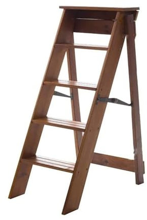 OZBME Escabeau Pliant 5 marches, Chaise multifonctionnelle en Bois Massif, Charge maximale 150 kg, pour Cuisine, Bureau, bibliothèque