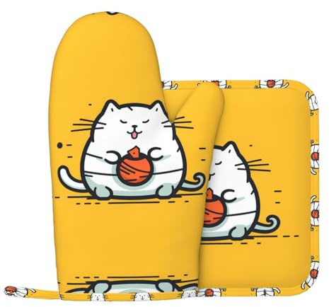 WZYCWB Gants de cuisine isolants à motif chat résistant aux hautes températures jusqu'à 260 °C