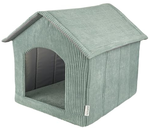 Petsona Hundehütte Rippenstrickstoff Waschbarer Bezug Reißverschlussdach, Grün,XXL