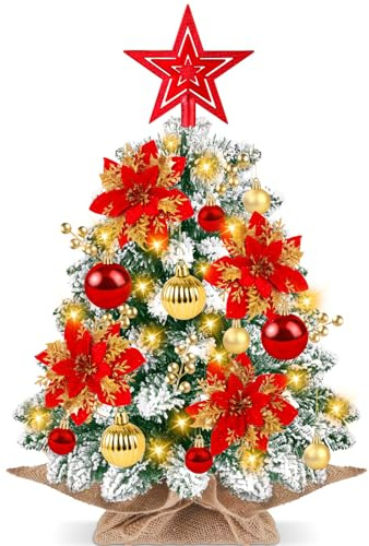 DTYDECLE 24/60CM Weihnachtsbaum, Mini Künstlicher Weihnachtsbaum mit Glitter Weihnachten Blumen Klein DIY Tannenbaum für Tischdeko Schaufenster Weihnachten Deko