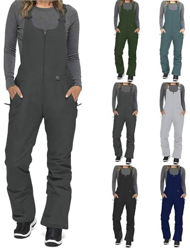 AACH Damen Skihose Winter Ski Overall Wasserdicht Winddicht Hosenträgerhose mit verstellbaren Trägern Schneehose Sport Warme Softshellhose Doppeltasche Wanderhose Einfarbig Outdoorhose