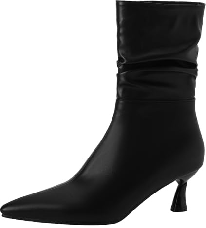 XIEPP Stivaletti da donna con tacco a punta e tacco alto e fodera morbida e calda, eleganti stivali in design Slouchy per feste e ufficio, Nero , 33 EU