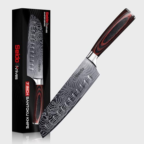 Seido Knives 7 Inch Santoku Knife – Premium Japanese Chef Knife for All-Purpose Slicing, Dicing & Chopping with Razor Sharp Blade and Ergonomic Handle