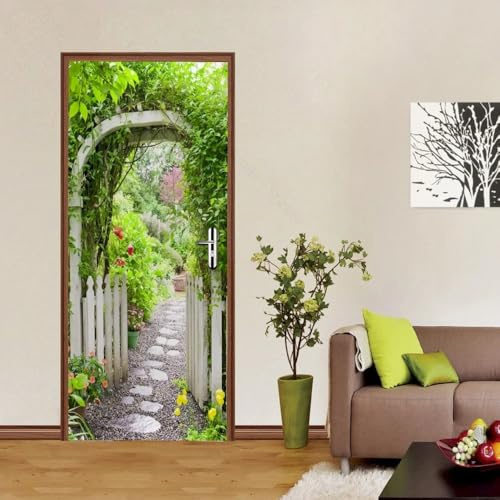 Türtapete Selbstklebend 100x200 Fenster Türfolie Türposter Garten Torbogen Türklebefolie Wandbild Türaufkleber Wandtapete 3D Effekt für Wohnzimmer Schlafzimmer Küche