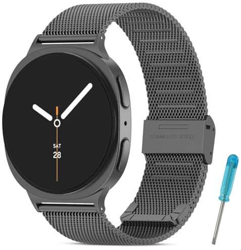 WindRen Metallarmband kompatibelt med Samsung Galaxy Watch 8 40 mm, 44 mm/8, klassisk, 46 mm, svart rostfritt stål sport justerbara ersättningsarmband