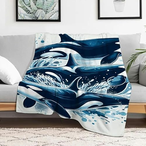 Anceky Coperta in flanella con schizzi d'acqua Orcas, morbida e accogliente coperta multiuso per divano, letto, viaggio, campeggio, uso in tutte le stagioni, 30x40 pollici