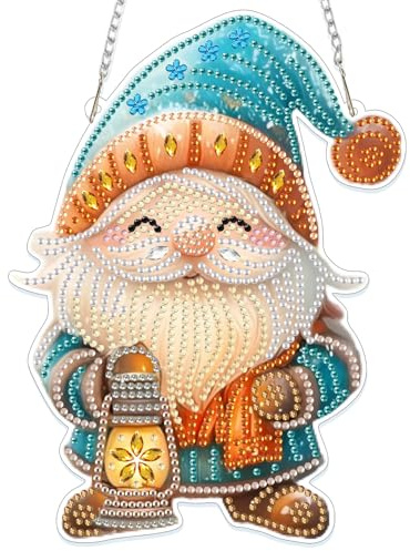 NAIMOER Zwerg Diamond Painting Fensterbilder Beidseitige, Diamond Painting Anhänger Weihnachten, Diamant Malerei Bilder Kristall Fensterbilder für Geschenk Wand Dekoration