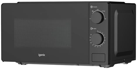 Igenix 20L 700W Black Manual Microwave, 5 Power Levels, Defrost Setting, 35-Min Timer, Push Button Door, 245mm Turntable, IGMS02071B