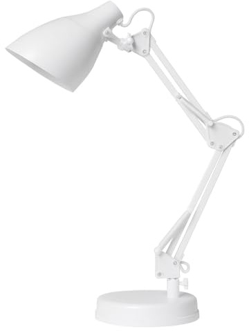 NCC-Licht Schreibtischlampe im Classic-Pixar-Design, Weiß, 24 cm schwenkbare Tischleuchte mit E27 Fassung mit Kabel