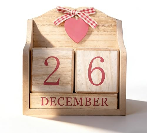 Sertay Tisch Dauerkalender Holz, Ewiger Kalender, Nachhaltiger Hols Tischkalender, Anwendbar Für Countdown Bis Silvester, Jubiläum, Geburtstag, Feiertag, Rente, Weihnachten (Holz)