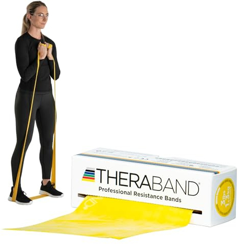 TheraBand 5,50m im Vorratsrolle | Fitnessband | Gymnastikband | Stretchband für Ganzkörpertraining | Widerstandsband | Terrabänder Therapie, Reha |100% Naturlatex Gelb
