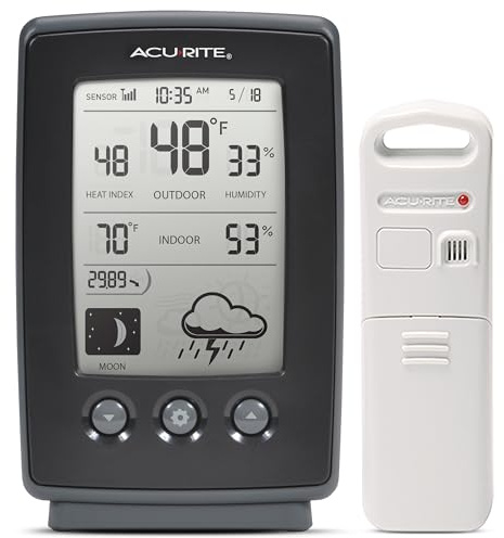 AcuRite Digital Weather Forecaster with Indoor/Outdoor Temperature, Humidity, and Moon Phase (00829), Black