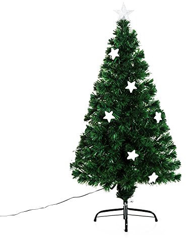 HOMCOM Árbol de Navidad Artificial Árboles de Abeto 120cm con Soporte Decoraciones Navideñas Copos de Nieve Fibra Óptica Brillante LED Multicolor Ignífugo