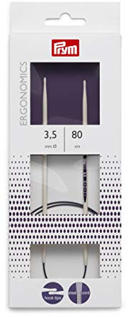 PRYM Rundstricknadel, ergonomisches Design/Nadeln, Kunststoff, Mehrfarbig, 3,5 mm, 80 cm, Alabasterweiß