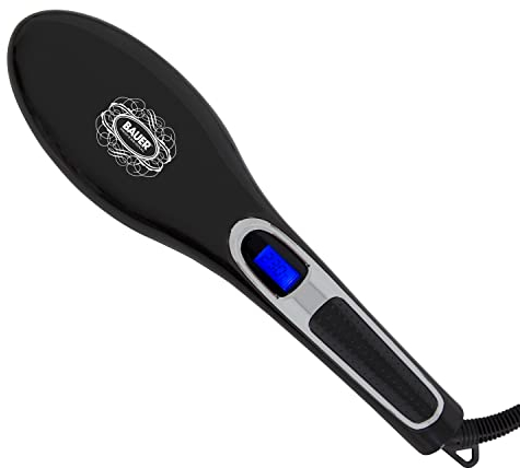 Bauer Professional Hair Straightening Brush - Rapid Heat Technology, Heats up to 230°C - Salon Style Straightening, Digital Display - Auto Shut-Off