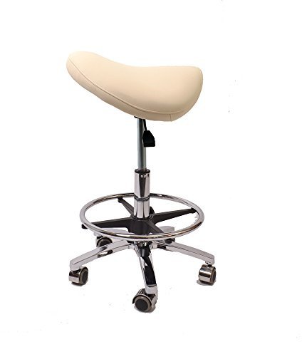 Promafit Sattelhocker/Sattelstuhl mit Gummirollen für alle Böden und Metallfuß - ergonomisch - stufenlos höhenverstellbar - viele Farben - 360° drehbar (Beige, Mit Fußring)