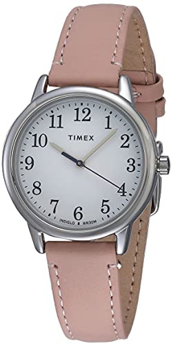 Timex Women's Easy Reader 30mm Watch – Silver-Tone Case White Dial with Blush Leather Strap