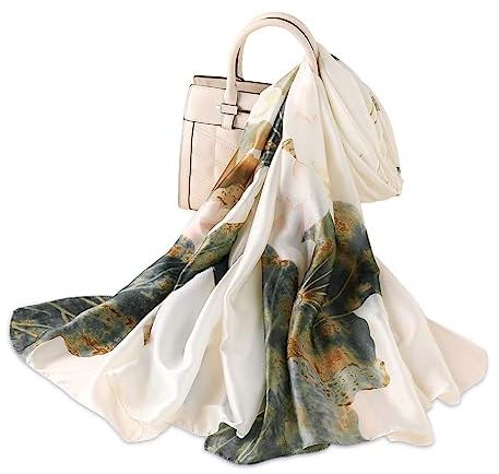 LumiSyne Seidenschal Damen Warm Weich Seidentuch Künstlerische Tusche- und Waschmalerei Eleganten Stil Blumenmuster Als Stola Halstücher Sonnenschut Kap Ganzjährig