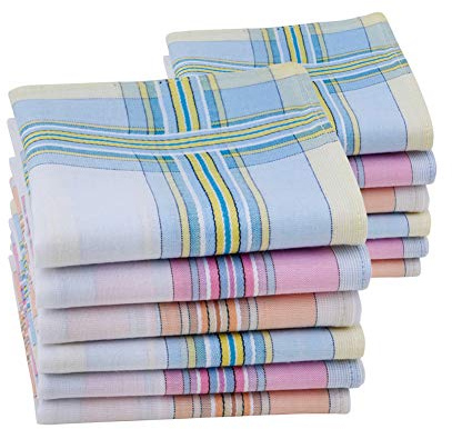 HOULIFE Femme Mouchoirs Tissu en Pur Coton Peigné Motif Rayures Carreaux Classique pour Usage Quotidien Lot de 6/12 Pièces 28x28cm Cadeau de Noël