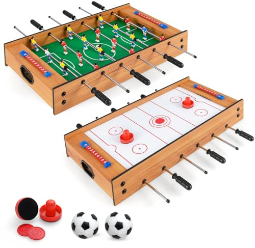 COSTWAY 2 in 1 Calcio Balilla in Legno, Calcetto da Tavolo e Hockey da Tavolo con 6 Aste, con 2 Segnapunti, Biliardino per Bambini e Adulti da Casa, 69 x 36 x 10 cm