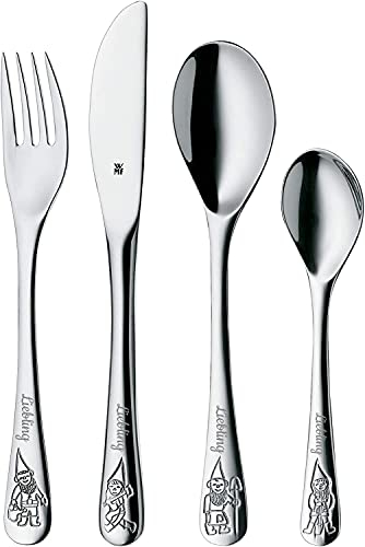 WMF Kinderbesteck, Namensgravur Zwerge, mit Gravur, Taufgeschenke, Geschenke zur Taufe, Kinderbesteck mit Namensgravur, 4-teilig