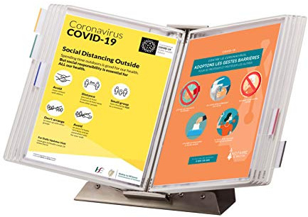 Djois, 434802 – Pupitre Antimicrobien Inox A4, PVC, 10 Poches, Blanc | PVC Antimicrobien, Pivots en Inox, Support Pupitre Tarifold, pour la Santé et la Restauration