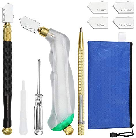 SPEEDWOX Glasschneider mit Pistolengriff Bleistift-Stil Hartmetallspitze mit 4 austauschbaren Klingen 2 mm - 20 mm Wolframkarbid-Spitze Anreißer Öltropfer Schraubenantrieb für Glasschneiden Spiegel