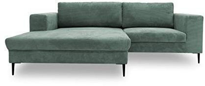 DOMO Collection Modica Ecksofa, moderne L-Form, kleine Ecke, Eckcouch, Sofa Eckgarnitur, Cord, türkis, 244x173x83 | Longchair links mit breitem Sitzbereich, moderne L-Form aus Cord mit schwarzem Metallfuß, 244 x 173 x 83 cm (BxTxH)