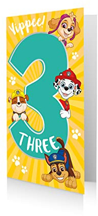 Danilo Promotions LTD Paw Patrol Offizielle Geburtstagskarte zum 3. Geburtstag, Yippee! Three