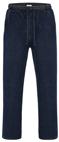 COOFANDY Jean Homme Droit Extensible Pantalon Décontracté Taille Élastique avec Cordon Poches Cargo Bleu Marine M