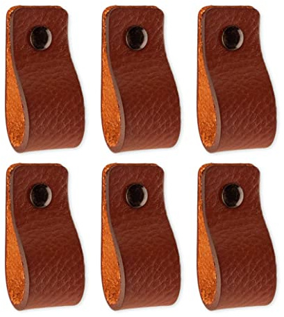 Brute Strength – Ledergriffe für Möbel – 12,5 x 2,5 cm – Cognac – 6 Stück