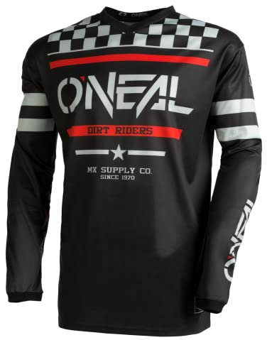 O'NEAL | Motocross-Jersey langarm | MX Enduro | Gepolsterter Ellbogenschutz, V-Ausschnitt, atmungsaktiv | Element Jersey Squadron V.22 | Erwachsene | Schwarz Grau | Größe S