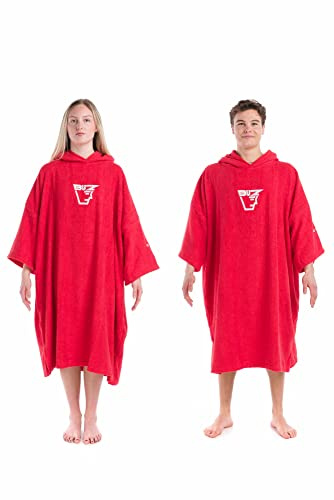 Buz Adults Red Hooded Changing Robe for Beach, Swimming, Unisex Bath Robe Poncho