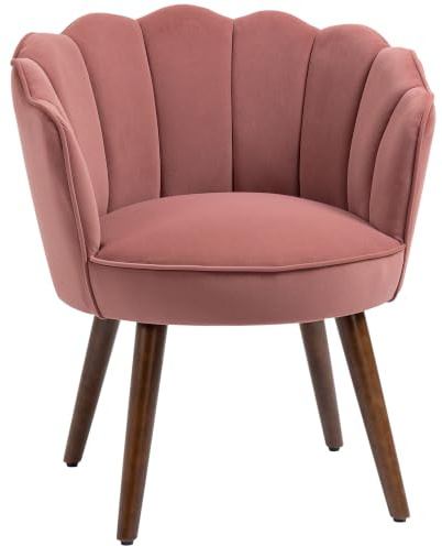HOMCOM Sessel Wohnzimmer Loungesessel in Muschelform mit Holzbeine Rosa | Relaxsessel, Polstersessel, Lesesessel mit Samtoptik, Polsterstuhl für Schlafzimmer